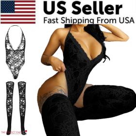 Women Lace Sexy Lingerie Nightwear Babydoll Sleepwear Bodysuit Dress Plus Size (Lingerie Size: Extra Large, Lingerie Color: Black)
