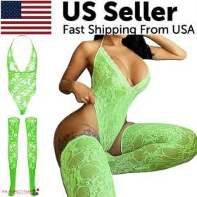 Women Lace Sexy Lingerie Nightwear Babydoll Sleepwear Bodysuit Dress Plus Size (Lingerie Size: Small, Lingerie Color: Green)